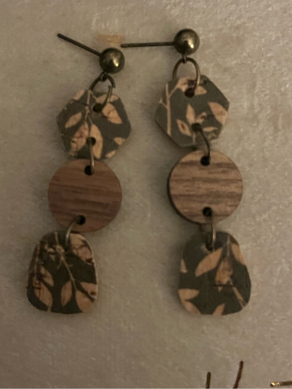 Green and Wood Drop Earrings